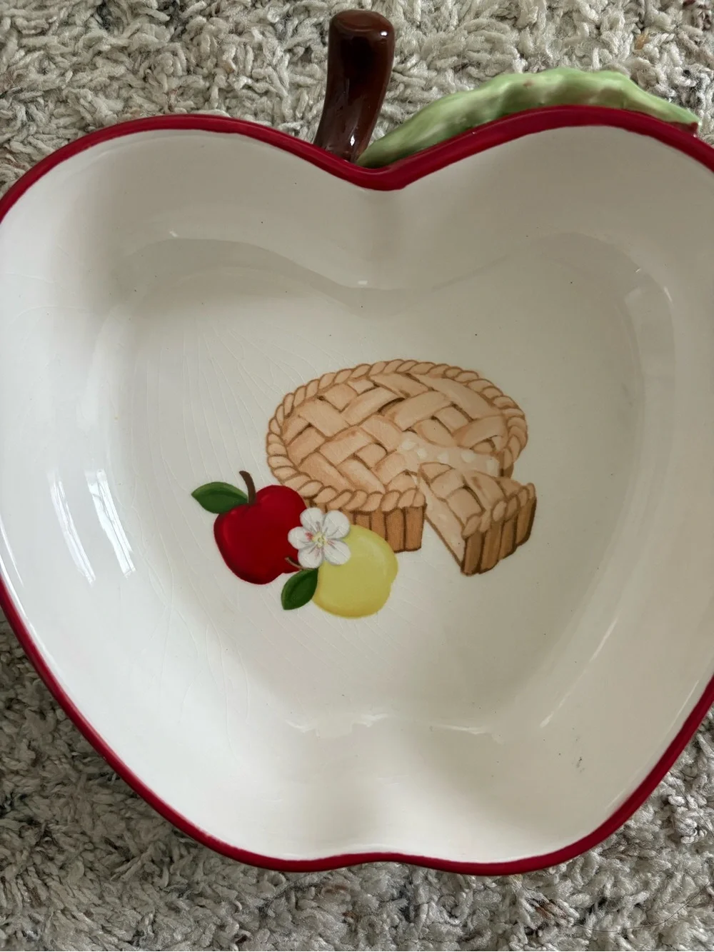 Vintage Cracker Barrel Apple-Shaped Ceramic Serving Bowl with Fruit & Pie Motif